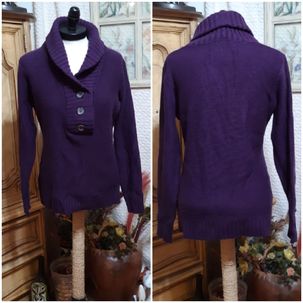 Womens Purple Knit Sweater Sz Medium long sleeve NATURAL REFLECTIONS Cowl neck